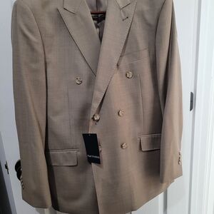 Paul Fredrick Beige Double-Breasted Blazer